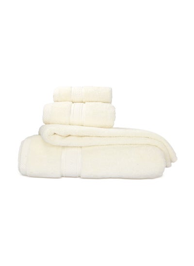 Buy Hotel Linen Klub LUXURY PACK of 4 Bathroom Towel Sets - 100% Cotton 650 GSM Terry Dobby Border Ring Spun - Super Soft ,Quick Dry,Highly Absorbent ,Bathroom Towel Set with 900GSM Bath Mat, Cream in UAE