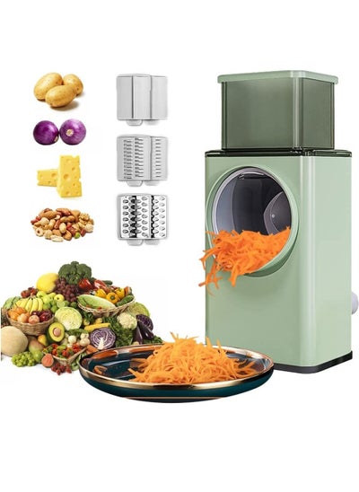 Buy Multifunctional Vegetable Cutter Chopper Rotary Cheese Grater 3-in-1 Shredder Slicer Grinder Salad Maker Machine with Stainless Steel Roller Blades for Vegetable Fruit Nut in UAE