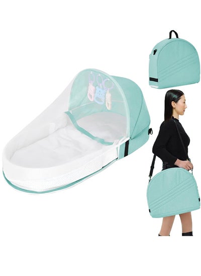 Buy Portable Baby Nest, Foldable Baby Crib with Toy and Mosquito Net, Baby Travel Cot for Outdoor and Home (Green) in Saudi Arabia