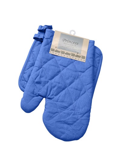 اشتري 2-Piece Gloves/Oven Mitt And Pot Holder Set Sage Blue في الامارات