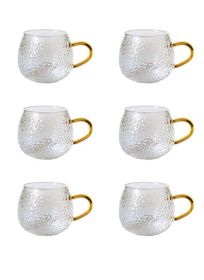 Buy Borosilicate Glass Mugs with Gold Handles, Set of 6, For Coffe And Espresso in Egypt