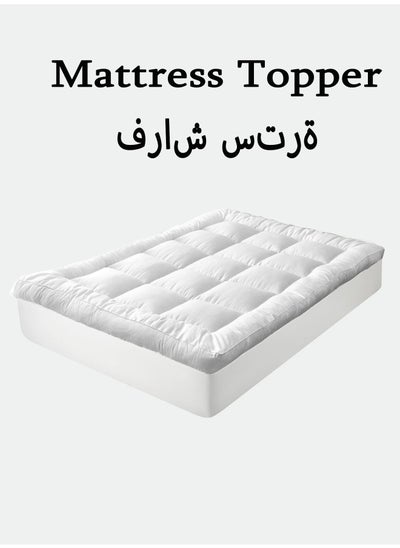 Buy Comfort Extra Thick Mattress Topper 8 cm With 1100 GSM Microfiber Filling and Rubber Corners Edge for Back Pain Size 200x200cm in Saudi Arabia