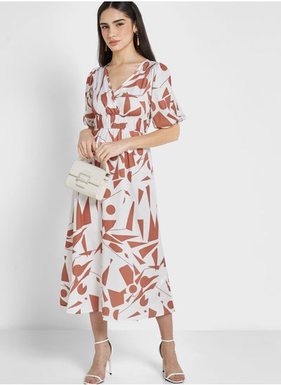 Buy Puff Sleeve Printed Dress in Saudi Arabia