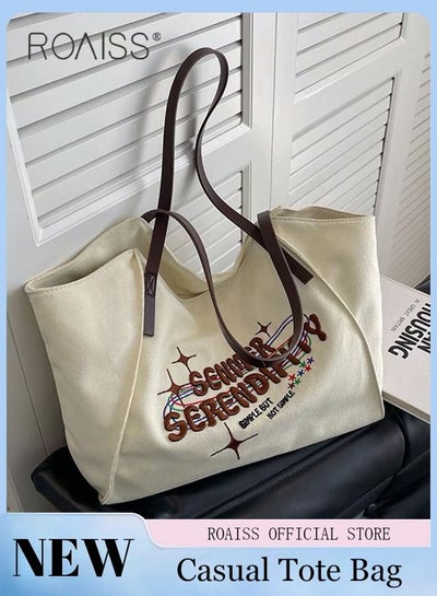 اشتري Women's Large-Capacity Bag All-Match Canvas Bag Commuter Shoulder Bag Student Tote Bag في السعودية