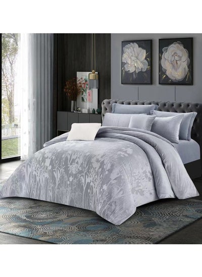 Buy HOURS luxury winter comforter set ultra-soft jacquard like silk velvet and warm fur with a modern plain design 8 pieces King size in Saudi Arabia