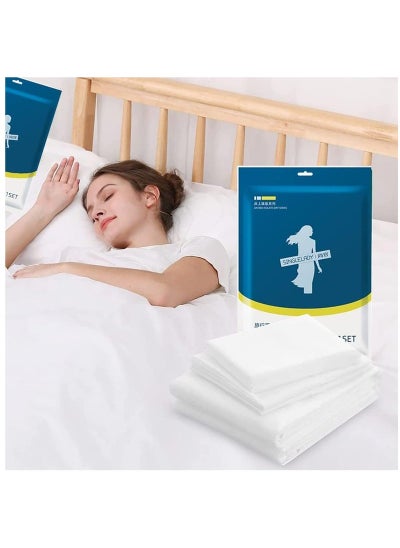 اشتري Travel Disposable Bed Sheet Set,4Pcs Portable Disposable Sheet and Disposable Pillowcase Set, Suitable for Travel Hotel Business Travel في السعودية