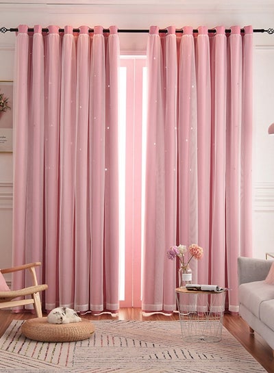 اشتري ستائر نافذة معتمة مكونة من قطعتين باللون الوردي مناسبة لغرفة المعيشة وغرفة النوم مقاس 1 × 2.5 متر في السعودية