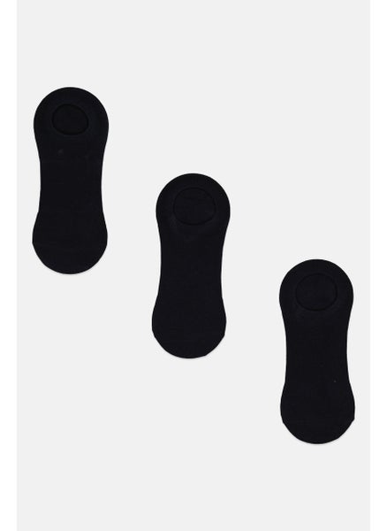 Buy Men 3 Pairs Plain Invisible Socks, Navy Blue in UAE