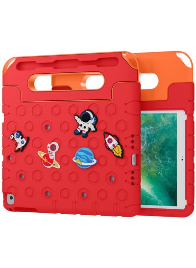 اشتري Moxedo Rugged Protective EVA Silicone Kids Case Cover, Shockproof DIY 3D Cartoon Pattern with Pencil Holder, Stand and Handle Grip Compatible for Apple iPad 9.7 inch (Red) في الامارات