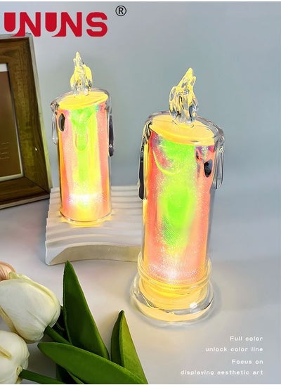 Buy 2-Piece LED Real Wax Flameless Candle Set,Realistic Lllusory color Flameless Battery-Operated Teardrop Candles,LED Flameless Candle Set in UAE