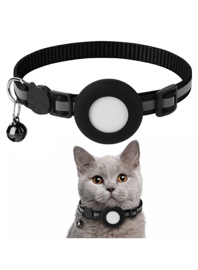 Buy For Airtag Cat Collar with Bell Adjustable Breakaway Kitten Collars Reflective Designed Waterproof Holder Dog Puppy (Black) in UAE