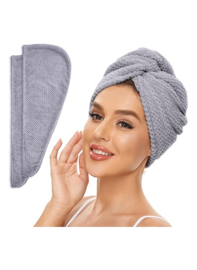 Buy Microfiber Hair Towel Wrap, Pack of 2 Quick Drying Hair Turban for Wet Hair, Hair Care Accessory. (Gray), One Size in Saudi Arabia