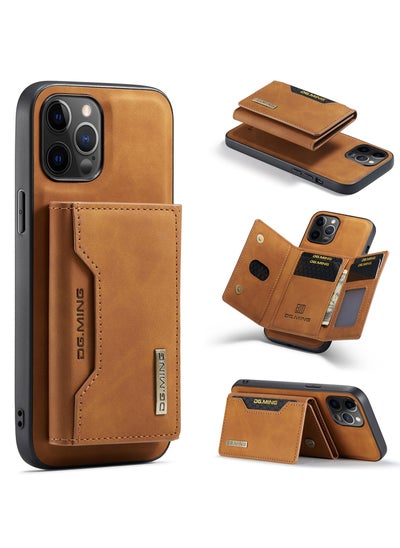 Buy CaseMe Wallet Case for iPhone 12 Pro MAX DGMING Premium Leather Phone Case Back Cover Magnetic Detachable with Trifold Wallet Card Holder Pocket - Brown in Egypt