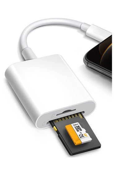 اشتري SD Card Reader for iPhone iPad  Micro SD Card Reader with Dual Slots Compatible with iPhone Trail Camera Viewer Reader Plug and Play White في السعودية