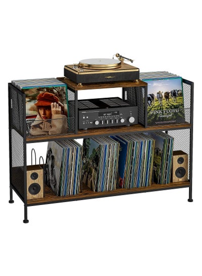 اشتري Echo Audio Vinyl Record Player Display Stand with Vinyl Record Storage, 3 Tier Wooden Display Stand With Vinyl Storage Shelf LP Organizer, Adjustable Feet, Elegant Home Decor For Living Room Bedroom في الامارات