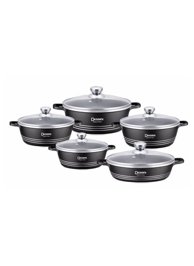 Buy DESSINI 10-Piece Non-Stick Cookware Set Black 1 x Casserole (20), Casserole (24), Casserole (28), Casserole (32), Shallow Casserole (28)cm Black in UAE