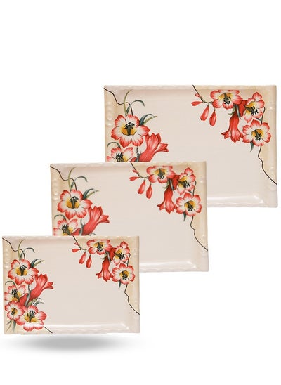 اشتري Floral Melamine Serving Tray Set – 3 Pcs, Premium Quality, Scratch Resistant & Unbreakable, BPA-Free, 33x38x44.5 cm, Design 220| Dishwasher Safe, Ideal for Daily Use & Parties في الامارات