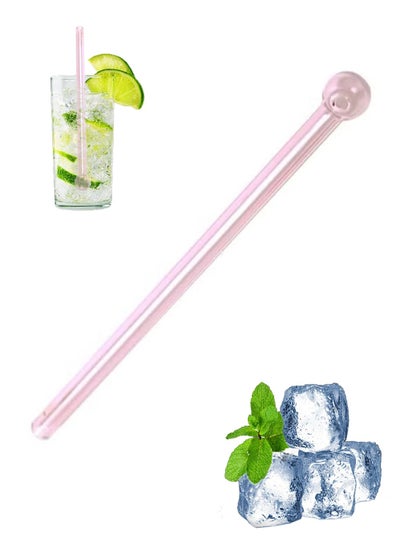 اشتري Reusable Drinking Straw,Glass Straws Shatter Resistant,Heat Resistant Glass Straws,Juice Milk Round Headed Straw,Drinking Straws Perfect for Smoothies, Coffee, Juice,18CM Pink في السعودية