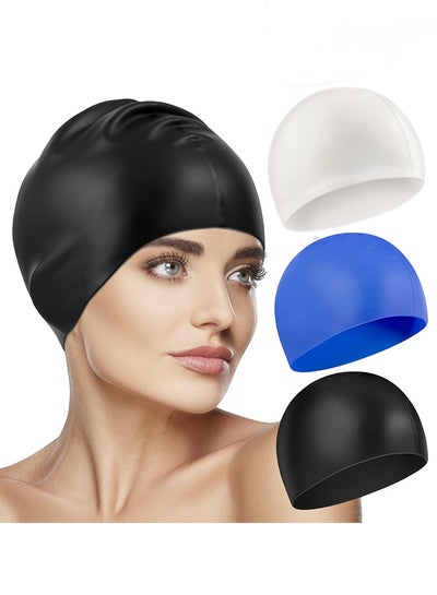 اشتري غطاء سباحة سيليكوني مجموعة من 3 للرجال والنساء، قبعة سباحة لحمام السباحة في الامارات