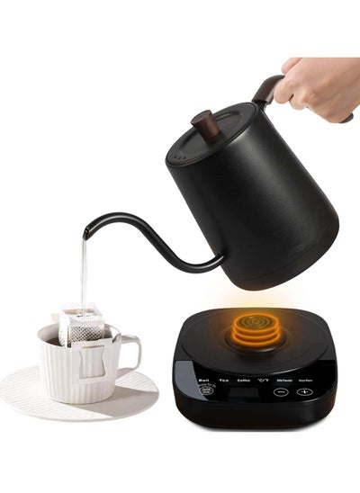 Buy Electric Gooseneck Kettle 0.8L, 304 Stainless Steel Coffee and Tea Pot, Automatic Temperature Control and Constant Temperature , 1000W Quick Heating (Matte Black) in Saudi Arabia