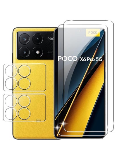 Buy 2+2 Pack Compatible with Xiaomi Poco X6 Pro Screen Protector with Camera Lens Protector, 9H Hardness Anti-Scratch Tempered Glass flim,Anti-Fingerprint,Anti-Scratch in Saudi Arabia