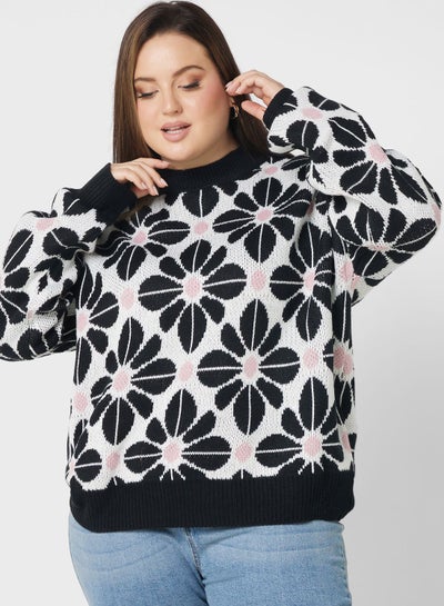 Buy Floral Printed Crew Neck Sweater in Saudi Arabia