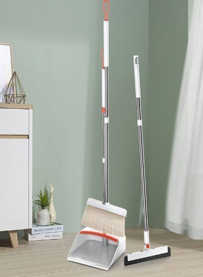 Buy Set of 2 Compact Long Handle Upright Dustpan ,Broom Sweep and Wet Floor Mop in UAE