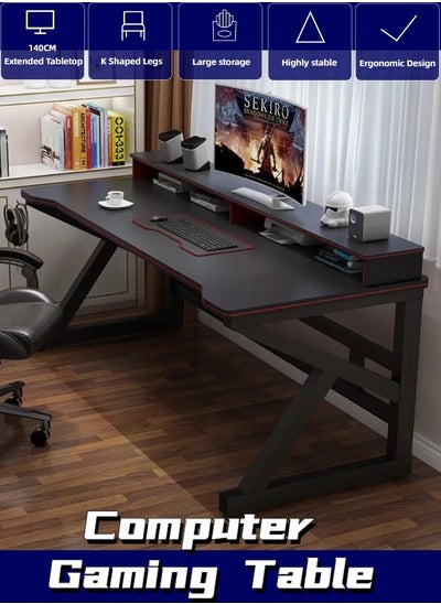 Buy Gaming Desk with Shelves, K Shaped Gaming Desk, Office Computer Table, Large Desktop Easy to assemble, 140cm Computer Desk Suitable For E-sports in Saudi Arabia