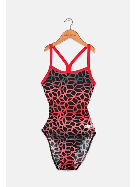 Buy Women One Piece Graphic Print Swimsuit, Black and Red in Saudi Arabia