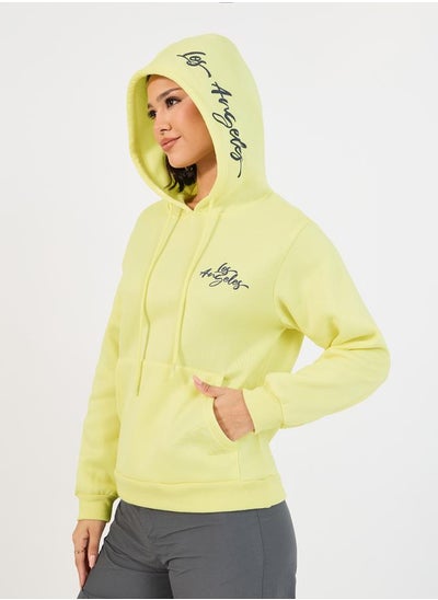 Buy LA Print Regular Fit Hoodie with Front Pocket in Saudi Arabia