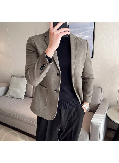 Buy Mens Slim Casual Blazer Spring Autumn Woolen Brown in UAE