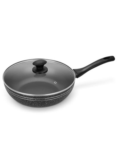 Buy Auroware Non Stick 26 cm Wok pan with Lid Pressed Aluminum Three layer coating long lasting in UAE