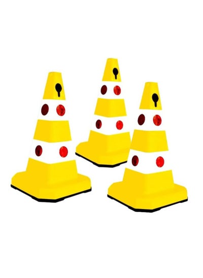 Buy BERRY 3 Pcs Safety Traffic Cone 620 MM | Unbreakable Solid Body Reflective traffic cones with Cat-Eyes Lenses | High Visibility Safety Cone - Yellow in UAE