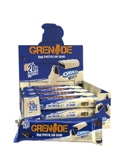 Buy Grenade High Protein Low Sugar Bar Oreo White 60g Pack of 12 in UAE