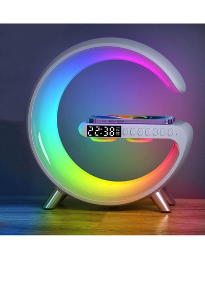 اشتري Wireless Charger Atmosphere Lamp, Portable LED Bluetooth Speaker Wireless Charger with Desk Lamp Bedside RGB Night Light, App Control Mini Music Lamp Digital Alarm Clock Speaker في الامارات