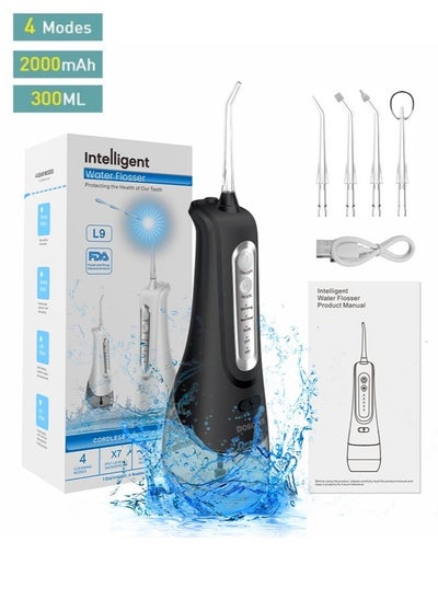 Buy Portable Water Dental Flosser For Teeth Cleaning Dental Oral Irrigator With 4 Modes Scalable 4 Jet Nozzles IPX7 Water Resistance 300ML in UAE