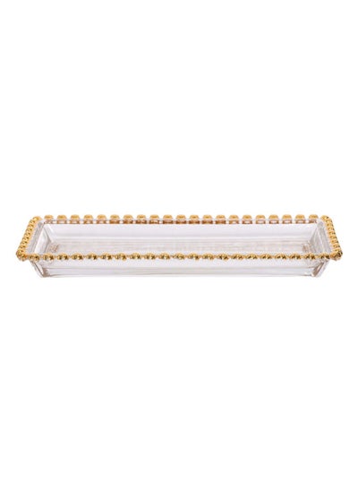 Buy Square Dessert Platter, Clear & Gold - 30x3 cm in UAE