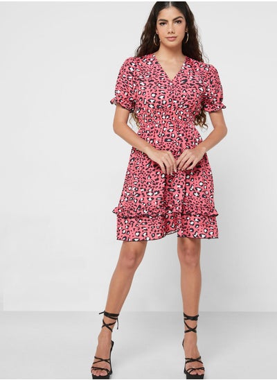 Buy Ruffle Detail Printed Dress in Saudi Arabia