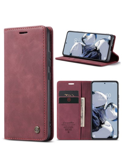 Buy CaseMe Xiaomi Mi 12/12T Pro Case Wallet, for Xiaomi Mi 12/12T Pro Wallet Case Book Folding Flip Folio Case with Magnetic Kickstand Card Slots Protective Cover - Wine red in Egypt