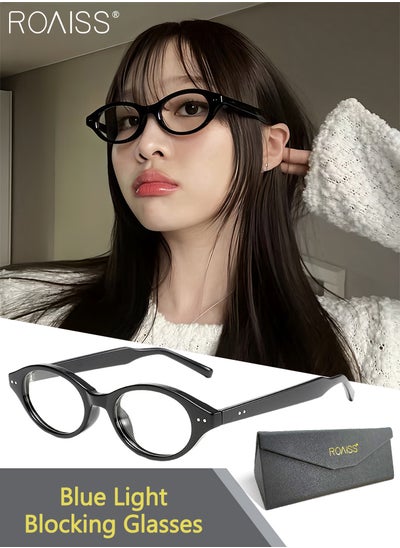 Buy Blue Light Blocking Glasses Blue Light Filter Computer Reading Gaming TV Phones Oval Eyeglasses Fashion Anti Eyestrain Headache Eyewear for Men Women Black 49mm in Saudi Arabia