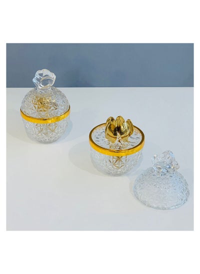 Buy Sugar Can Sugar Cover Set and 6 Small Spoons, Modern Design, 8 Pieces, Clear/Gold in Saudi Arabia