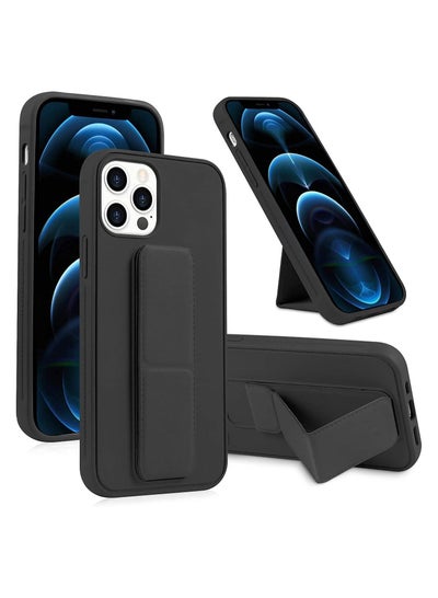 Buy iPhone 15 pro max 6.7" Stand Case with Magnetic Stand & Holder, Premium Silicone Vertical horizontal Hand Strap Grip Multi Stand, Car Mount Kickstand Case Cover (BLACK) in UAE