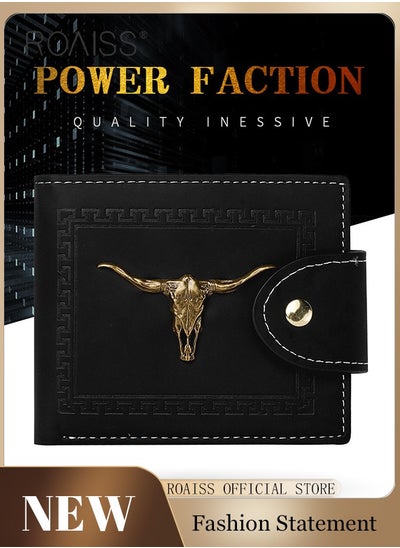 Buy Refined High End Leather Wallet for Men PU Bull Head Decoration Multiple Card Slots Mezzanines Purse Mens Waterproof Scratch-Resistant Wear-Resistant Casual Card Holder in UAE