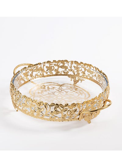 Buy Roza Large Round Tray, Gold - 42x35 cm in UAE