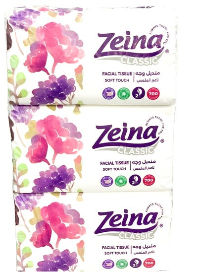 Buy Zeina Classic Facial Tissues Soft Touch 700 Tissue Pack of 3 Multi color in Egypt