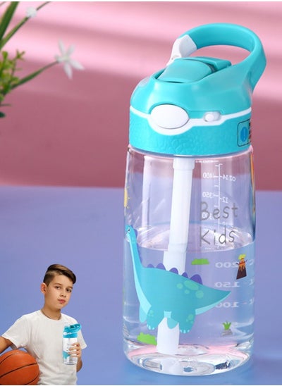 Buy Kids Water Bottle with Straw Lid Reusable Durable Plastic Spout Cover and Built-in Carrying Loop Big Bite Valve Spill Proof Water Bottle for Kids 480ml in UAE