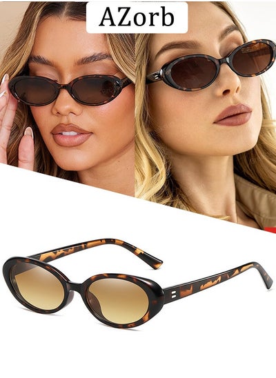 Buy Oval Sunglasses Women Cat Eye Retro Sun Glassess Men Women Fashion Sunglass Small Lens Eyewear Aesthetic Design Ladies Eye Glasses for UV400 Protection Shades Brown in Saudi Arabia