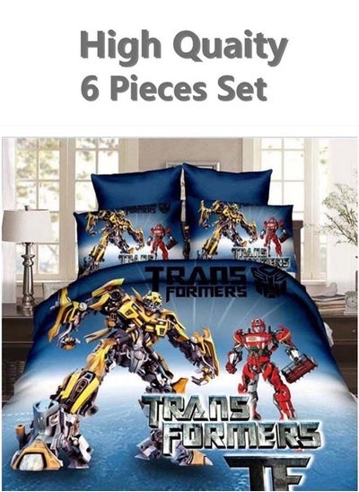 اشتري 6-Piece Single Size Cotton Printed Combination Duvet Cover Set Includes 1xFitted Bedsheet 120x200+30cm, 1xDuvet/Bed Cover 160x210 cm, 2xPillowcase 55x80cm, 2xCushion Case 45x70cm Multicolour في الامارات