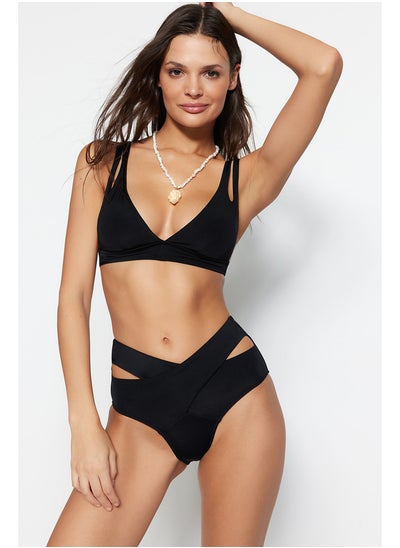 Buy Black Cut Out/Windowed High Waist Bikini Bottom TBESS20BA0184 in Egypt