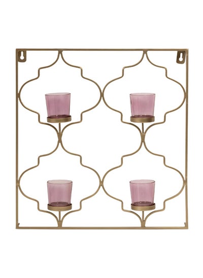 اشتري Saar Wall-Mounting 4-Candle Holder, Gold & Pink - 38x41 cm في الامارات